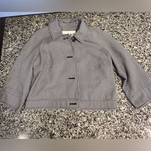 Woman's Black White Houndstooth Waist Length Jacket Three Quarter Sleeves Size M